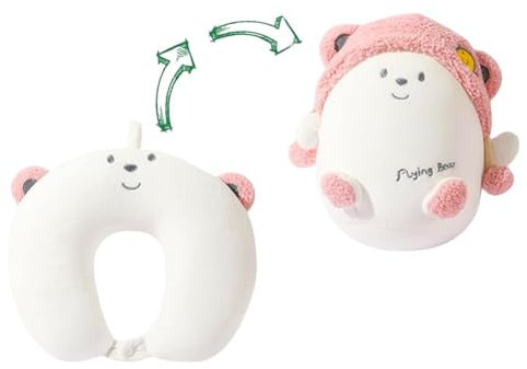 GNMQWP Nackenkissen Kinder Reisekissen 2-in-1 verformbares Nackenkissen, Weiches U-förmiges Kissen mit Niedlichen Plüschtieren, U-förmiges Nackenkissen für Kinder Erwachsene Auto, Zuhause, Büro