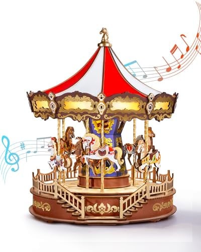Rolife 3D Puzzle Klassisches Karussell Holz Musikbox mit Lichtern und klassischer Musik Holzpuzzle Modellkits für Erwachsene zum Basteln Wohnkultur Weihnachts Geburtstags Geschenk