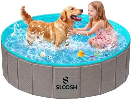 Sloosh Piscina pieghevole per cani, in plastica dura, portatile, antiscivolo, pieghevole, adatta per bambini, per uso interno ed esterno in cortile (121,9 x 30,5 cm, grigio)