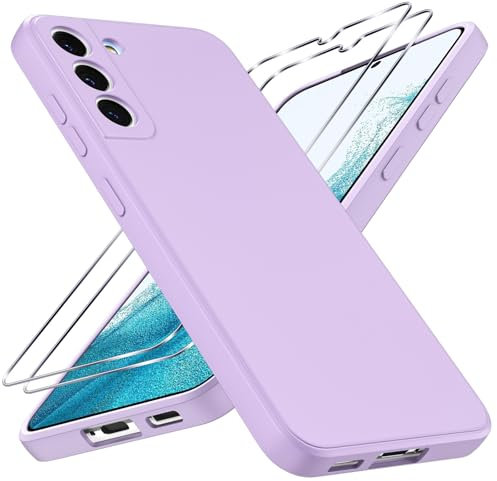 Coiwxmoi Cover per Samsung Galaxy S22 5G con 2 Pezzi Pellicola Vetro Temperato,Ultra Sottile Morbido Liquid Silicone TPU Custodia Antiurto AntiGraffio Bumper Protettiva Case per Samsung S22 6,1,Viola