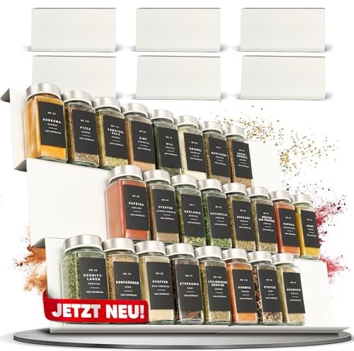 Homety Gewürzregal Schublade aus Metall, Gewürz Organizer ausziehbar für Gewürze Aufbewahrung, Küchen Organizer Gewürze, Ordnungssystem für Gewürzschublade, Weiss