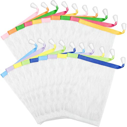 Oruola 20pcs Soap Bag for Shower,Double-Layer Mesh Soap Bag,10 x 15 CM Soft Mesh Soaps Bar Bags for Foaming and Drying,Soaps Saver Bags with Drawstring Body Facial Cleaning Tool for Bath & Shower