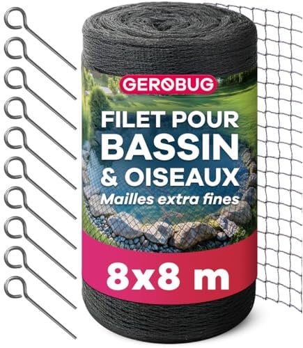 GEROBUG Teichnetz feinmaschig 8x8m - witterungs- & UV beständiges Teichnetz gegen Reiher - Vogelschutznetz, Laubnetz Teich, Hühner Netz feinmaschig, Vogelnetz, Laubschutznetz