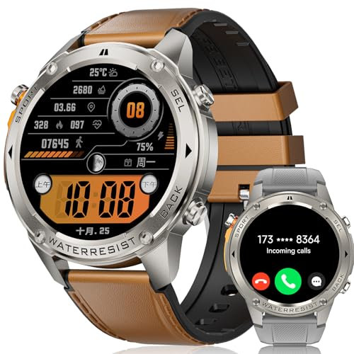 ESFOE GPS Militär Smartwatch Herren 48mm/5ATM&IP69K Wasserdicht/45+Tage Akku,1,43'' AMOLED Smartwatch Herren mit Telefonfunktion,Kompass,Barometer,Herzfrequenz,170+ Sportmodi Fitnessuhr Android iOS