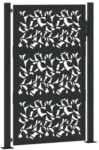 vidaXL Puerta de jardín de diseño de hojas de acero negra 105x155 cm, puerta de cerca, puerta exterior, puerta de metal, puerta de seguridad