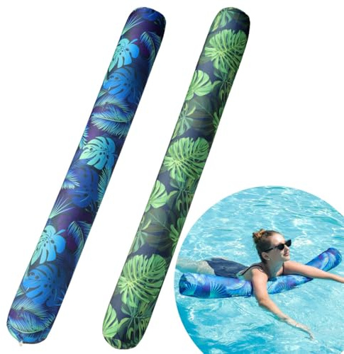 FindUWill 2 Pack Inflatable Swim Pool Noodles for Adults - Soft Fabric Covered Large Swim Noodles, Premium Buoyancy for Swimming Floating, Pool Floats Toys for Pool Accessories