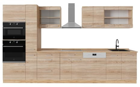 Vicco Küchenzeile R-Line, Sonoma/Goldkraft Eiche, 350 cm ohne Arbeitsplatte