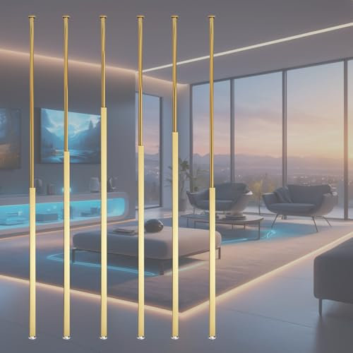 Raumteiler Trennwand Paravent Raumtrenner 4er Set 6er 8er 10er Raumteiler Säule 1,2 1,5 2 2,4 3m hoch, Metalllamellen Wandpfosten Trennwand Boden bis Decke, Wohnzimmer Decke bis Theke(6 pcs Gold,9ft/2