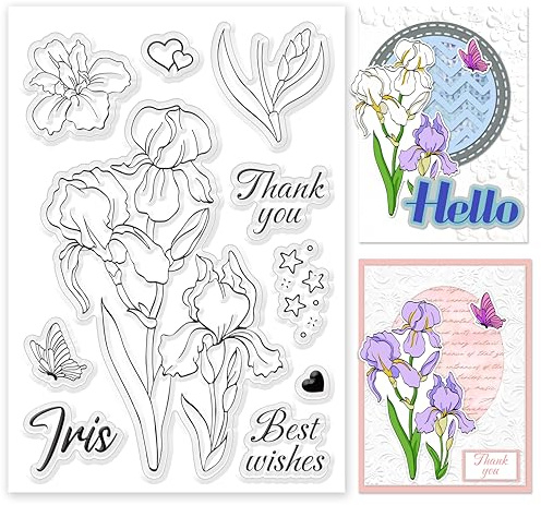 ORIGACH Irisblüte Silikonstempel Blumen Stempel Für Die Kartenherstellung Gummistempel Transparente Stempel Für Papier Basteln Journaling Und DIY Scrapbooking