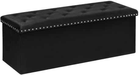 PINPLUS Klappbare Sitzbank mit Stauraum, Samt, 110x40x40 cm, Schwarz | Bettbank mit dickem Deckel, Truhenbank & Fußbank, große Aufbewahrung, platzsparend, für Wohnzimmer, Schlafzimmer, Diele