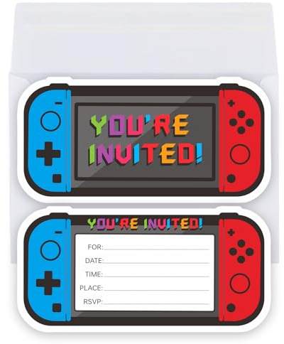 Dinggaogao Video Game Birthday Party Invitations- 3x6 Inch Double-Sided Invite Cards with 20 Envelopes, Game Party Decoration, Birthday presents for boys (20 invitations + 20 Envelopes)