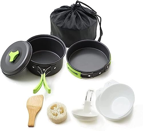 ZWQXZX Camping Geschirr, Camping-Kochgeschirr-Set, Outdoor-Camping-Geschirr, Kochset, Reise-Picknick-Set, Passend Für 1–2 Personen Kochen Picnick(Grün)