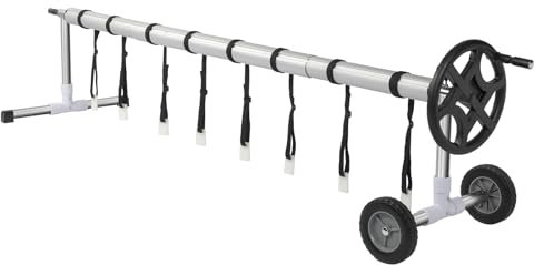 Bonnlo Enrouleur de Bâhce de Piscine Système d'enroulement 3,6 m-5,5 m Structure Télescopique Charge de 60 kg Poids Léger de 14,2 kg avec Roues et Sangles Velcro avec Différents Formes de Piscines Noi