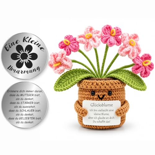 Tixlux Pocket Hug Positive Vergissmeinnicht-Figur (Rosa), Strickwolle Figur mit Kleiner Umarmung Glücksbringer, Geschenke zur Einschulung, Mutmacher, Gute Besserung, Abschiedsgeschenk, Einschulung