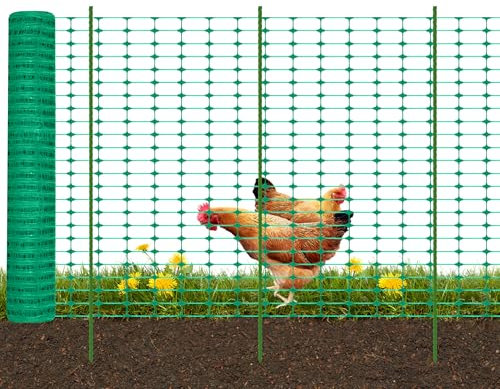 FIVMEN Begrenzungszaun 100cm Hoch Hühnerzaun Weidezaun Hundezaun inkl. 50 Pfähle und 150 Bindebänder Kunststoff Gartenzaun Steckzaun Mobiler Zaun, 50m