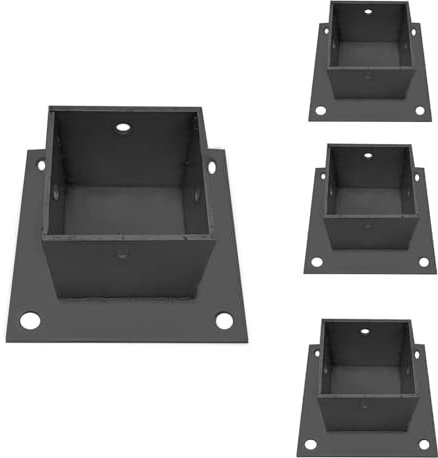 4 Pcs Post Base Bolt Down Black, Pole Support Fence Foot Base Brackets for Concrete, Deck, Pergola & Mailbox, Front Porch Timber Column Base Plate(3 x 3 in x 3 in H)