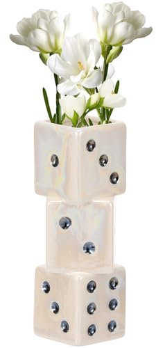 Vase Würfel,Mini-Keramikvasen für Blumen,18,5×6×6 cm,Niedliche Blumenvase,Weiße Blumenvase,Moderne Quadratische Vase,Atemberaubendes Design für Home Decor,Frische Getrocknete Künstliche