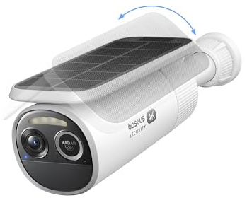 Baseus S2 4K Solar Security Cameras Wireless Outdoor - Radar+PIR Detection, AI Face Recognition, Auto Sunlight-Tracking, Color Night Vision, IP67 Waterproof, No Monthly Fee, Local Storage