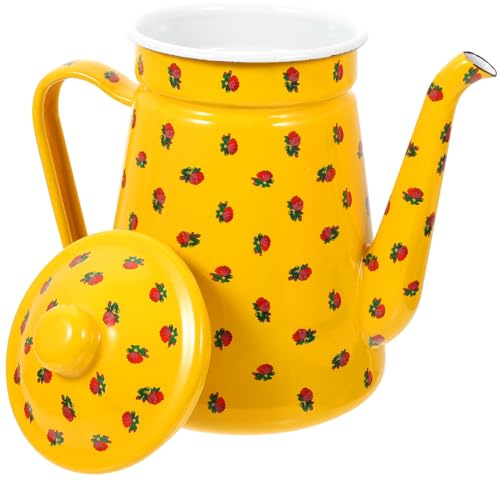 Vintage Retro Teekanne 1,5l aus Emaille Edelstahl, Tragbar, Präzises Gießen | Heiße Getränke und Gewürzwein, Bruchfest, Glatte Oberfläche mit Muster, für Lagerfeuer und Morgenkaffee