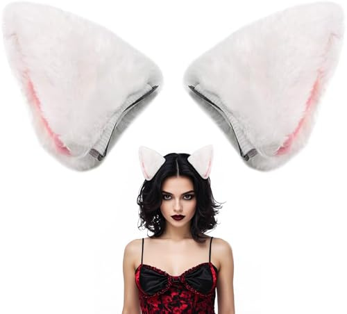 1 Paar Katzenohren Haarspangen Plüsch Katze Haarnadel Niedliche Tierohren Kopfbedeckung Kopfschmuck für Mädchen Damen Halloween Party Cosplay Kostüm Haar Zubehör (Weiß)