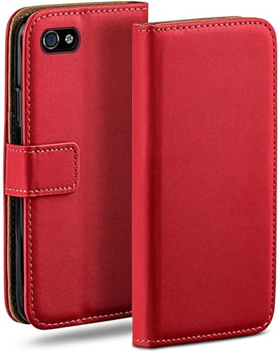 moex für iPhone 4S / iPhone 4 Hülle mit Kartenfach, Handyhülle klappbar 360 Grad Schutzhülle, PU Leder Handytasche iPhone 4S / iPhone 4 Klapphülle Flip Case, Rot