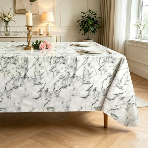 Arquiel Marmor Grau Wachstischdecken PVC Wachstischdecke 152 x 180 cm | Abwaschbare PVC-Wachstischdecke mit dekorativem Muster-Motiv, wasserfest und pflegeleicht für Küche, Esszimmer, Garten und
