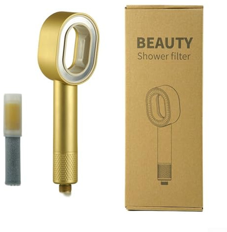 Yhenlovtt Cabezal de ducha de aromaterapia con filtro para prevención de sarro con presión superior para una experiencia de baño mejorada Compatible (DORADO)
