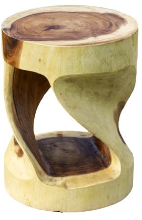Darthome Solid Teak Wood Round Side Table, Natural Twisted Design, Indoor Plant Stand and Display Stool, Rustic Home Decor