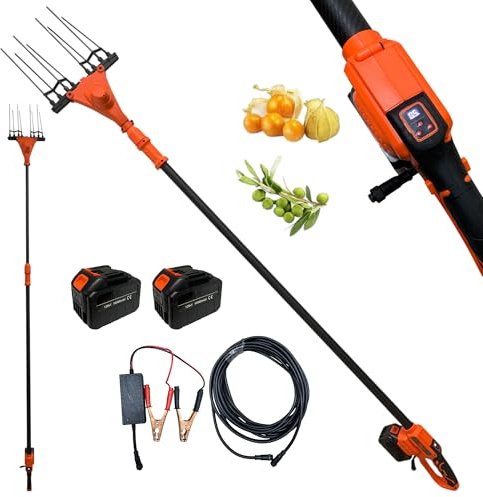 Abbacchiatore Scuotiolive Elettrico Multifunzione a Batteria e Alimentazione 12V con Doppia Batteria da 128Vf 10000mHa Motore 140W 5 Velocità 800-1250BPM Display Digitale Pettine in Fibra di Carbonio