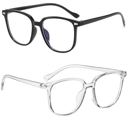 Cyberwork 2 PCS Blaulichtfilter Brille ohne Stärke Herren Damen, Anti-Glanz Computerbrille Gaming Brille, Superleicht Unisex Brille zur Verringerung der Augenbelastung für Büro & Sport(Grau & Schwarz)