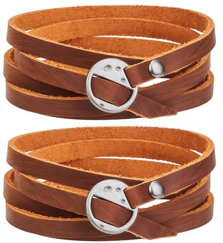GORGECRAFT 2 Stück Mehrlagiges Echtleder Wickelarmband Aus Peru Stapelbar 5 Fach Umwickelt Rund Rindsleder Boho Vintage Punk Stil 6mm Breites Armband Lange Manschette Für Damen Und Herren Handgefertig