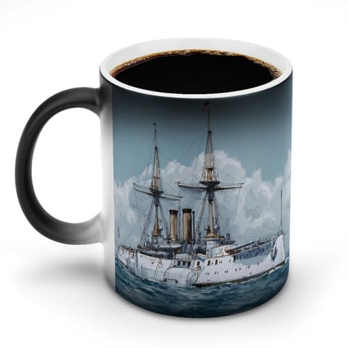USS Warship Printed Heat Changing Mug Color Change Ceramic Coffee Cup Magic Mugs