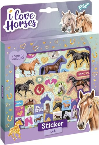 I LOVE HORSES Stickerset für Kinder – über 100 Aufkleber mit Pferdemotiven & Hufeisen – Bastelset für Mädchen – Ideal zum Dekorieren & Verschenken