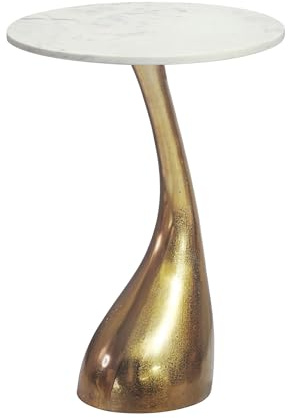 FineBuy Beistelltisch Rund 45x45x63 cm Aluminium Gold mit Marmorplatte | Couchtisch mit Platte aus Naturstein, Anstelltisch handgefertigt, Platz für Zeitschriften, Handy und Getränke