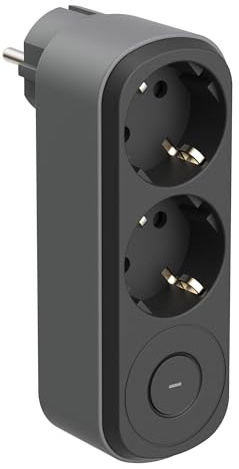 Electraline 55106 Adaptador Doble Prima 2 Tomas 16A (2P+E) Schuko Frontal, con Interruptor ON/Off, Regleta de 2 Tomas Schuko, Negro/Gris
