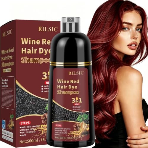 500ML Hair Dye Shampoo 3in1, Weinrot Haarfärbeshampoo für Graues Haar | Sofort-Haarfarben-Shampoo, Haarfarbe Weinrot Shampoo, Hair Color Shampoo, Farbshampoo für Männer und Frauen