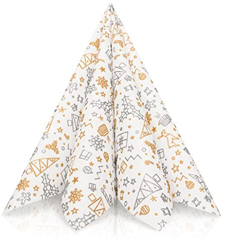 GRUBly Servietten Weihnachten CHRISTMAS GOLD & SILBER (Winter Limited Edition) | Stoffähnlich/Airlaid | 40x40cm | 50 Stück