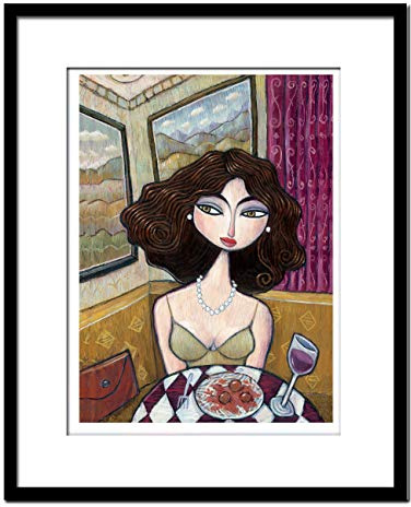 3D Grafik von Charles Kaufman:Dinner For One. Restaurant. Wine. Mit schwarzer 40 x 50 cm Holzrahmen. Fertig zum Aufhängen an Ihrer Wand.