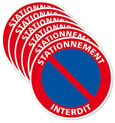 6 disques de Panneaux Autocollants Stationnement Interdit - Papier Autocollant dissuasif Rond STATIONNEMENT Interdit. Stickers Interdiction de stationner -