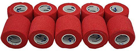 PintoMed - Venda Cohesiva - 10 x ROJO - 10 rollos x 5 cm x 4,5 m estirado - Vendaje autoadhesiva elástica y flexible, Cinta adhesiva, Vet Wrap, Tape, Primeros auxílios y lesiones