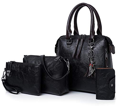 Segater® Damen Mode-Handtasche+Schultertaschen+ Geldbörse+Kartengeldbeutel Frau PU Leder Umhängetaschen Shopper Tote 4 Stück