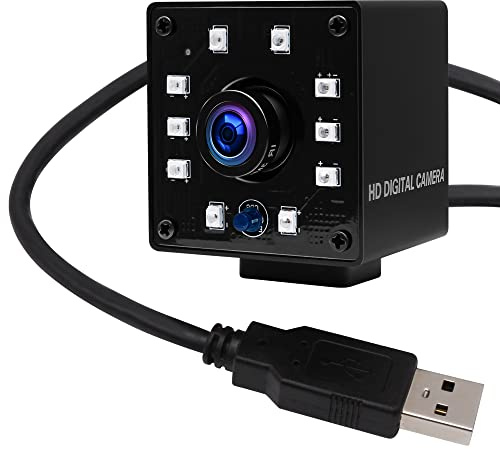 IR Infrarot USB Fischaugenkamera für Computer, High Speed Nachtsicht Webcam | 100FPS/480P, 60FPS/720P, 30FPS/1080P, Weitwinkel-UVC USB 2.0 Lightburn-Kamera, 1,56 mm Fischaugen-Webcam für Heimüberwachung