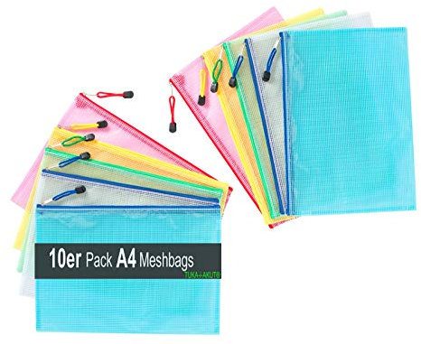 TUKA-i-AKUT [10 pz] A4 Borse rete di File con Cerniera, Mesh Sacchetto del Documenti, Tasca Portadocumenti più spesso, Buste per Uffici Cosmetici Accessori da Viaggio, Resistente all'acqua, TKD8019