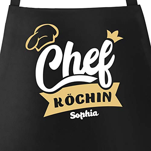 SpecialMe® Küchen-Schürze mit Namen Schriftzug Chefkoch/Chefköchin individualisierbar Kochschürze Männer Frauen personalisierte Geschenke schwarz unisize