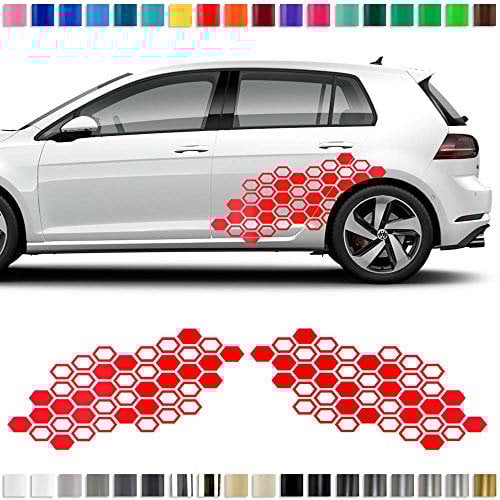 Auto-Dress® Aufkleber Set/Dekor in Wunschfarbe - Motiv: Waben (Schwarz-Glanz)