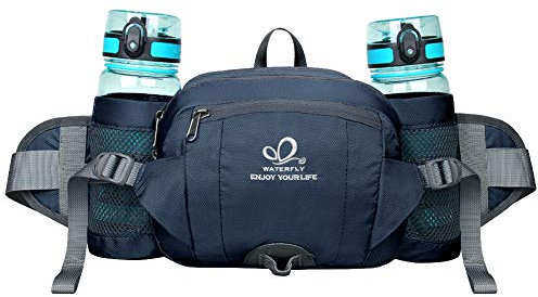 Waterfly Sac Banane Porte Bouteille Sac Ceinture Banane Homme Femme pour Sport Voyage Randonnée Cyclisme (Bleu foncé)