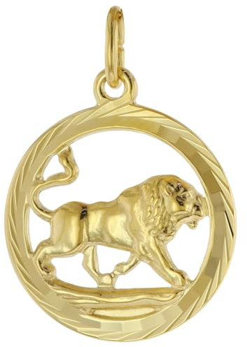 trendor Sternzeichen Löwe 333 Gold Anhänger Ø 16 mm modischer Tierkreiszeichen Anhänger aus Echtgold für Damen und Herren, elegante Geschenkidee, 39000-08