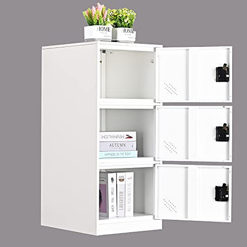 MECOLOR Vertikales, einstufiges kleines Schließfach mit Vorhängeschloss, 2 oder 3 Fächer, Stauraum für Mitarbeiter, Zuhause, Büro, Schule, Kinder (Vollweiß, P2V) (Vollweiß, P3V)