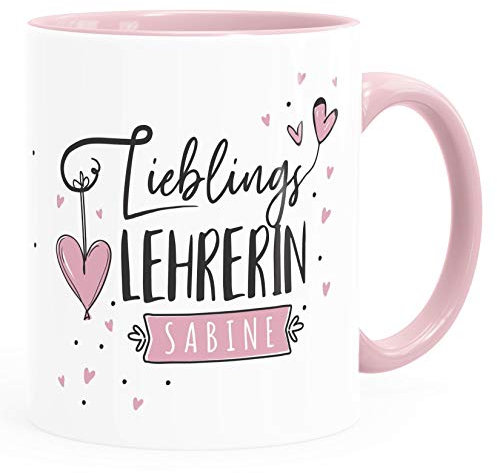 SpecialMe® Tasse Lieblings-Lehrerin personalisierbar mit Namen persönliche Geschenke kleines Dankeschön inner-rosa Keramik-Tasse