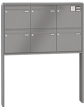 RENZ / RS2000 / 5er Freistehende Briefkastenanlage Standbriefkasten mit Sprechfeld/RAL-Farbe 9007 Volumen 1/zum Einbetonieren/Dein-Briefkasten.de